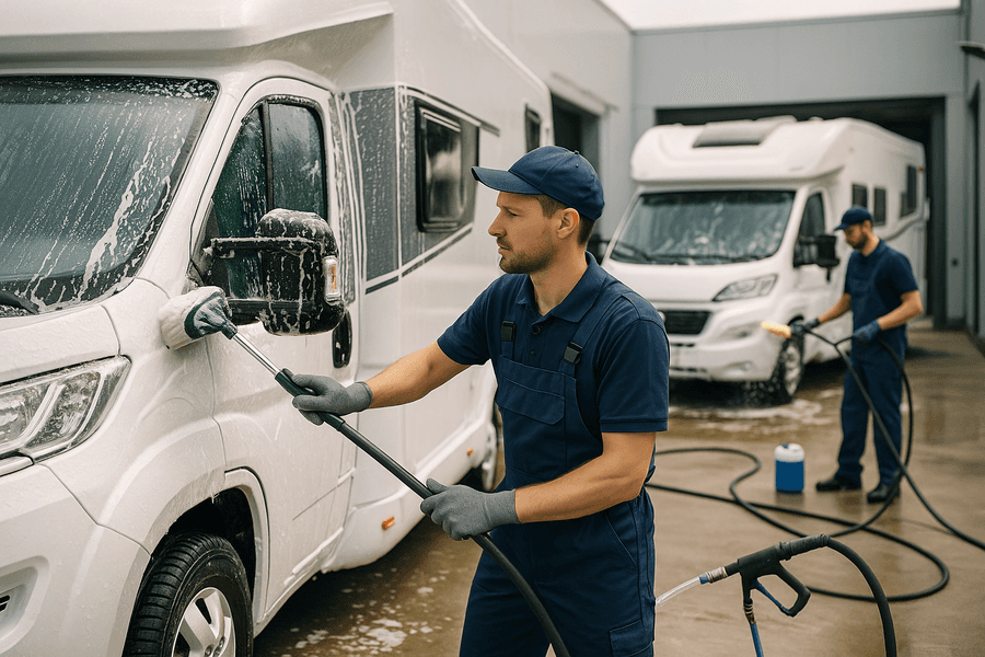 Para mantener tu autocaravana impecable tras cada viaje, opta por un lavado especializado que use técnicas y productos adecuados para conservar su valor y apariencia.