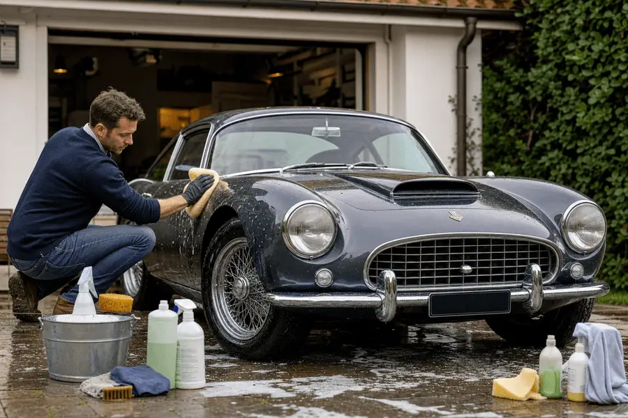 Conservar en buen estado tu coche vintage es vital. Lávalo adecuadamente con productos específicos para proteger su pintura y materiales.
